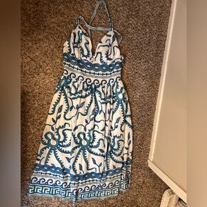 Elegant Blue and White Halter Dress Maeve
